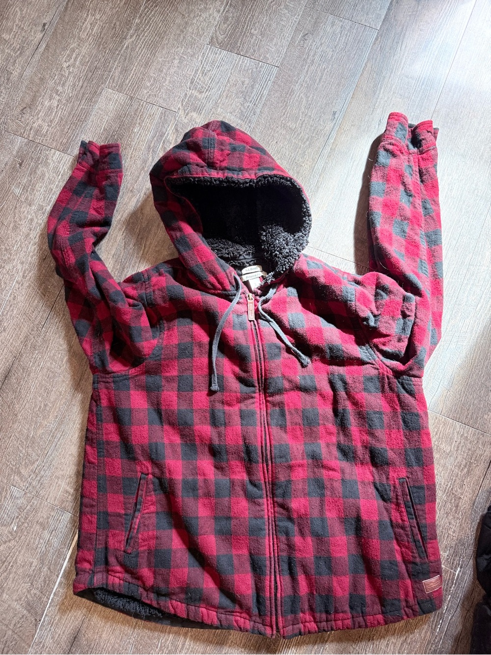 Women’s  Red and Black Plaid Hooded Jacket - Brand Unspecified
